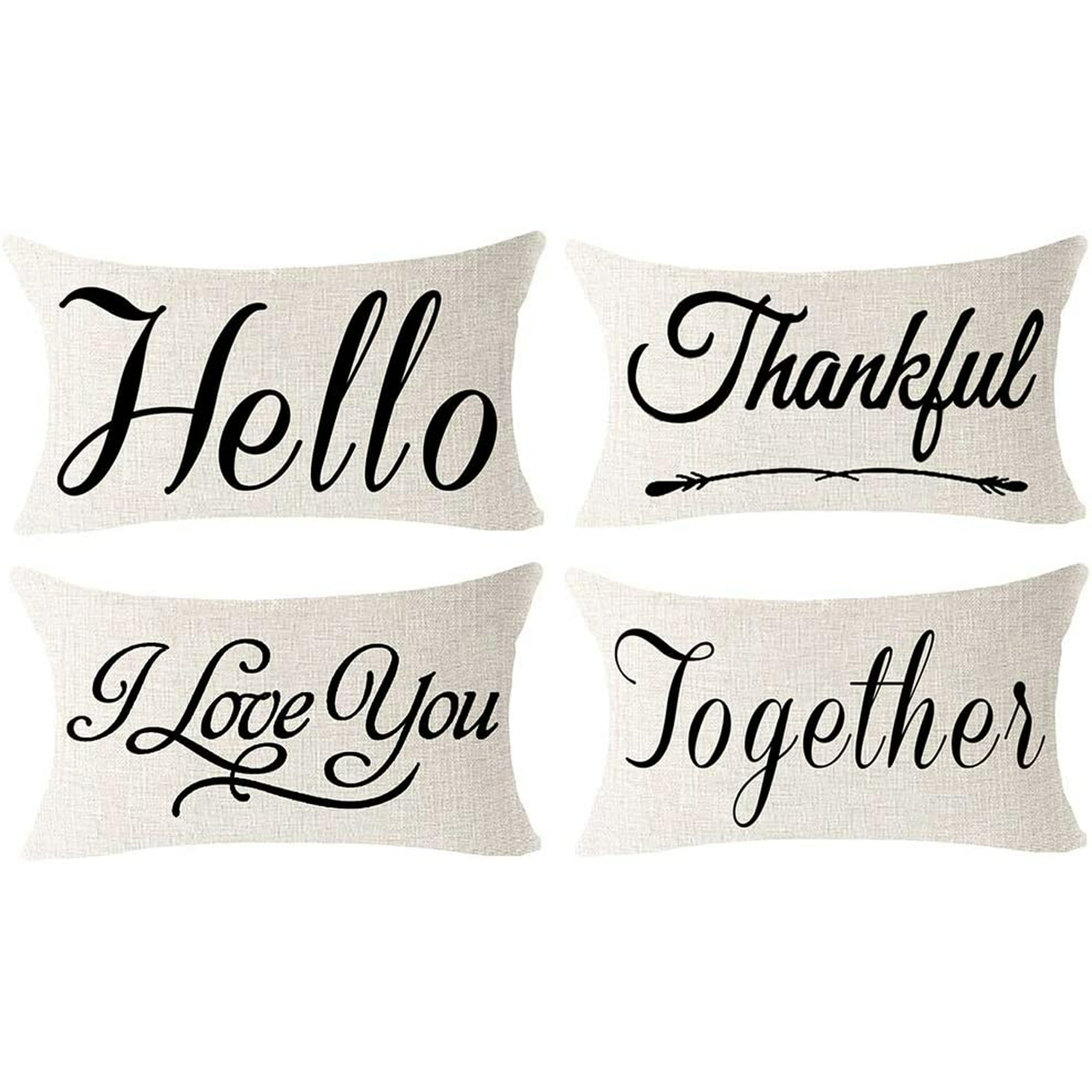 NIDITW Set of 4 Scripture Sayings Joy Love Faith Believe I Can Do All Things Through Christmas Who Strengthen Me Vintage Body Burlap Throw Pillow Case Cover Chair Couch Decorative Square 18x18 Inches 